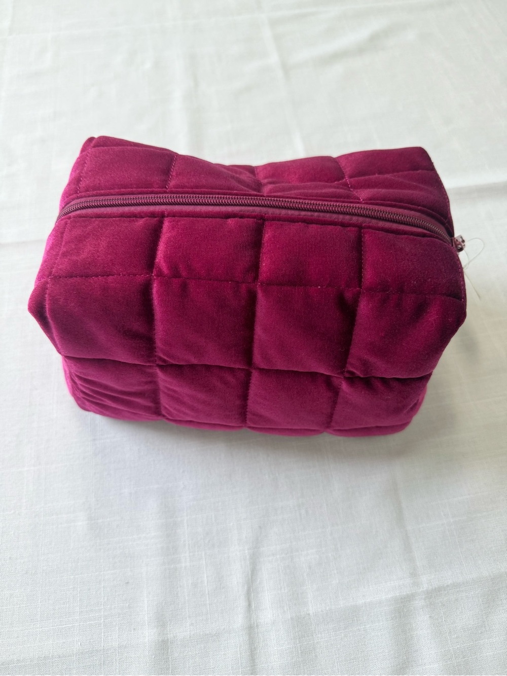 Anthropologie Quilted Velvet Hot Pink Cosmetic Bag NWT - Picture 2 of 9